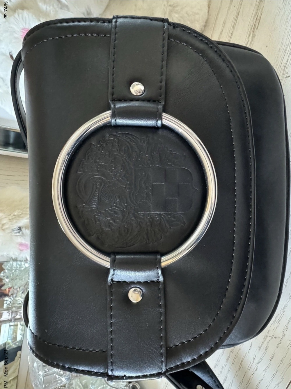 Vince Camuto Black Women’s Ring-Accent Crossbody Bag